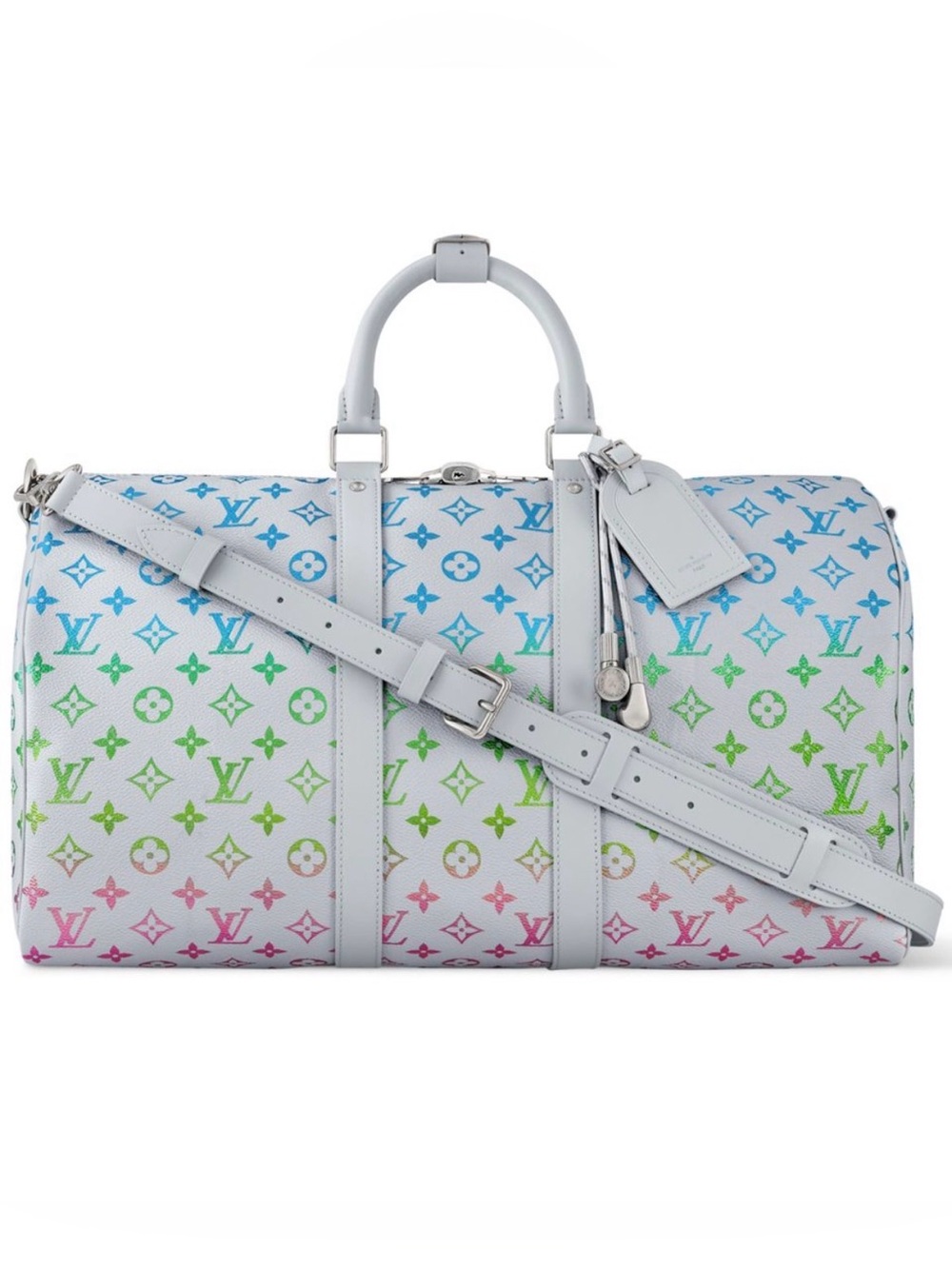 NEW Louis Vuitton Gray Iridescent Monogram Keepall Bandouliere 45 *SUPER RARE*